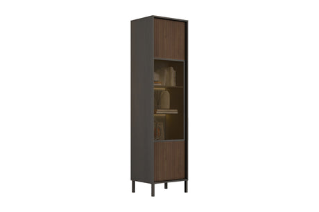 Bellagio 1 Door 50cm Tall Glass Display Cabinet – Grey and Mercure Oak - FurniComp
