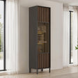 Bellagio 1 Door 50cm Tall Glass Display Cabinet – Grey and Mercure Oak - FurniComp