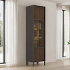 Bellagio 1 Door 50cm Tall Glass Display Cabinet – Grey and Mercure Oak - FurniComp
