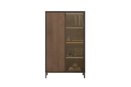 Bellagio 2 Door 100cm Glass Display Cabinet - Grey and Mercure Oak - FurniComp