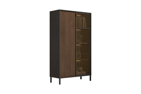 Bellagio 2 Door 100cm Glass Display Cabinet - Grey and Mercure Oak - FurniComp