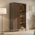 Bellagio 2 Door 100cm Glass Display Cabinet - Grey and Mercure Oak - FurniComp