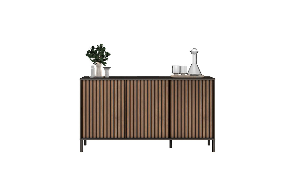 Bellagio 3 Door 150cm Ridged Sideboard - Grey and Mercure Oak - FurniComp