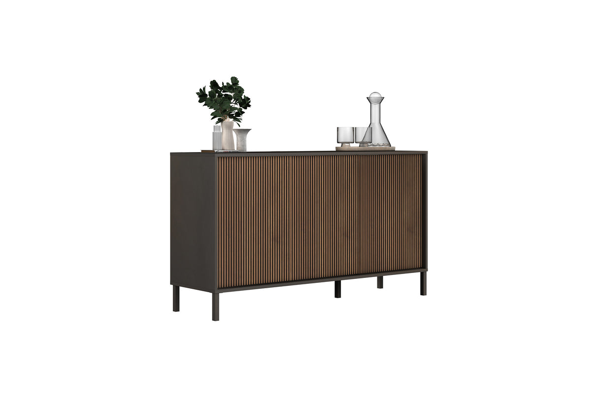 Bellagio 3 Door 150cm Ridged Sideboard - Grey and Mercure Oak - FurniComp