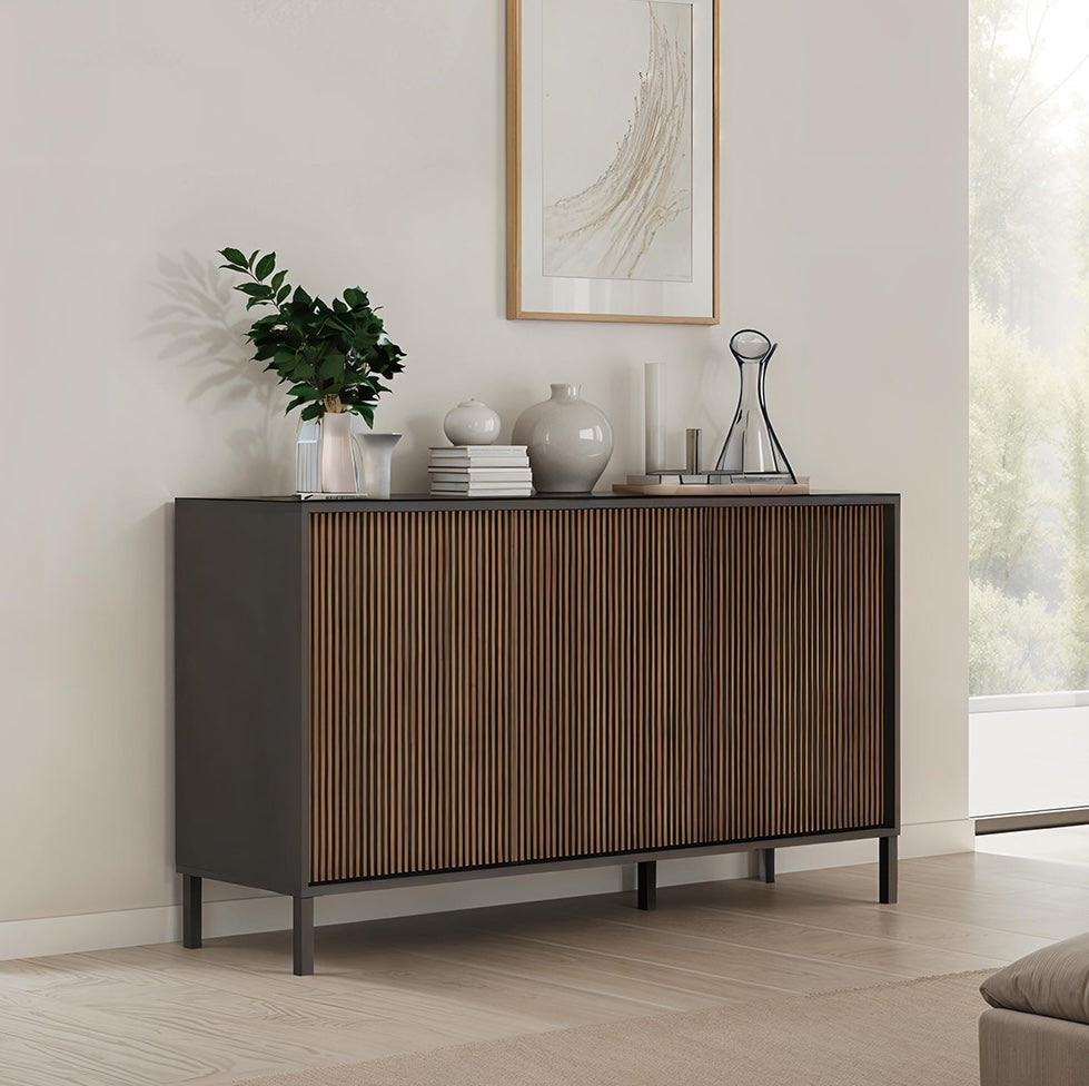 Bellagio 3 Door 150cm Ridged Sideboard - Grey and Mercure Oak - FurniComp