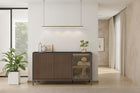 Bellagio 3 Door 150cm Ridged Sideboard with Glass Doors - Grey and Mercure Oak - FurniComp