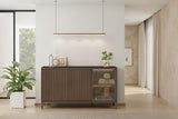 Bellagio 3 Door 150cm Ridged Sideboard with Glass Doors - Grey and Mercure Oak - FurniComp