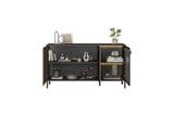 Bellagio 3 Door 150cm Ridged Sideboard with Glass Doors - Grey and Mercure Oak - FurniComp