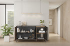 Bellagio 3 Door 150cm Ridged Sideboard with Glass Doors - Grey and Mercure Oak - FurniComp