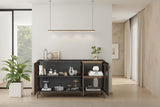 Bellagio 3 Door 150cm Ridged Sideboard with Glass Doors - Grey and Mercure Oak - FurniComp