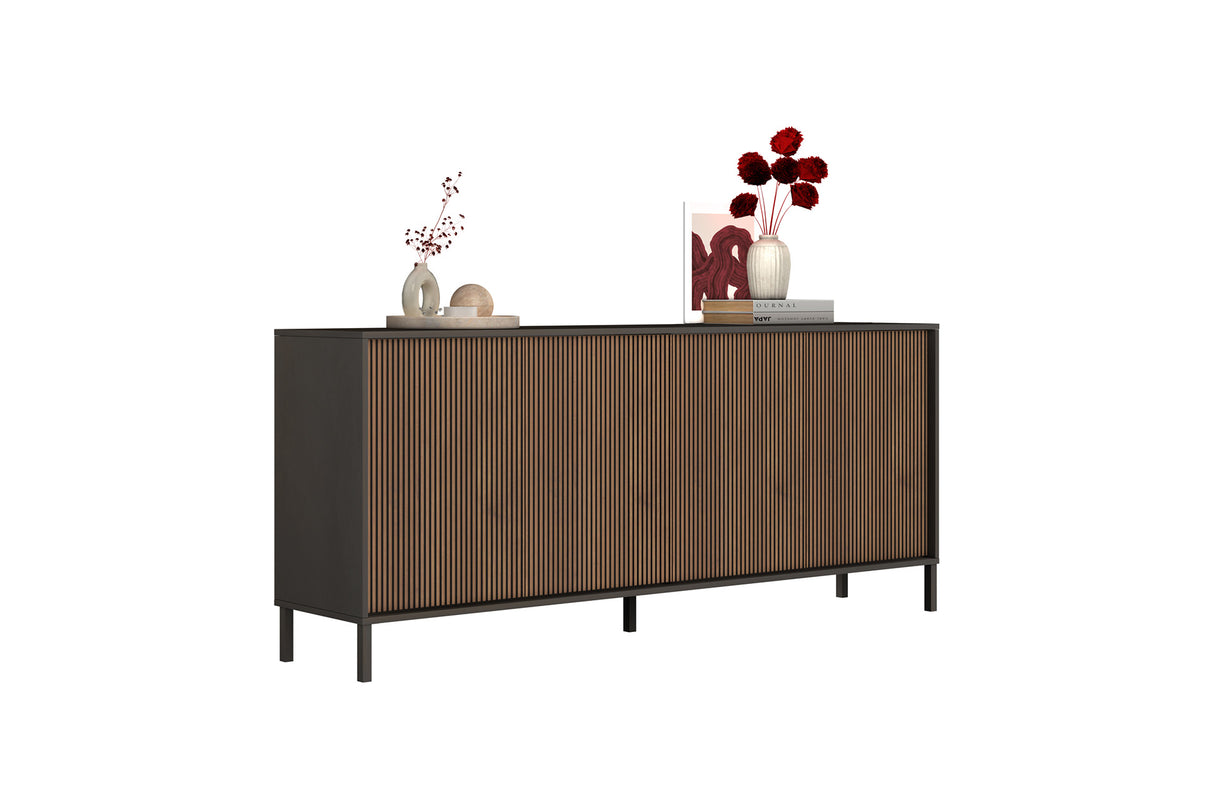 Bellagio 4 Door 200cm Ridged Sideboard – Grey and Mercure Oak - FurniComp