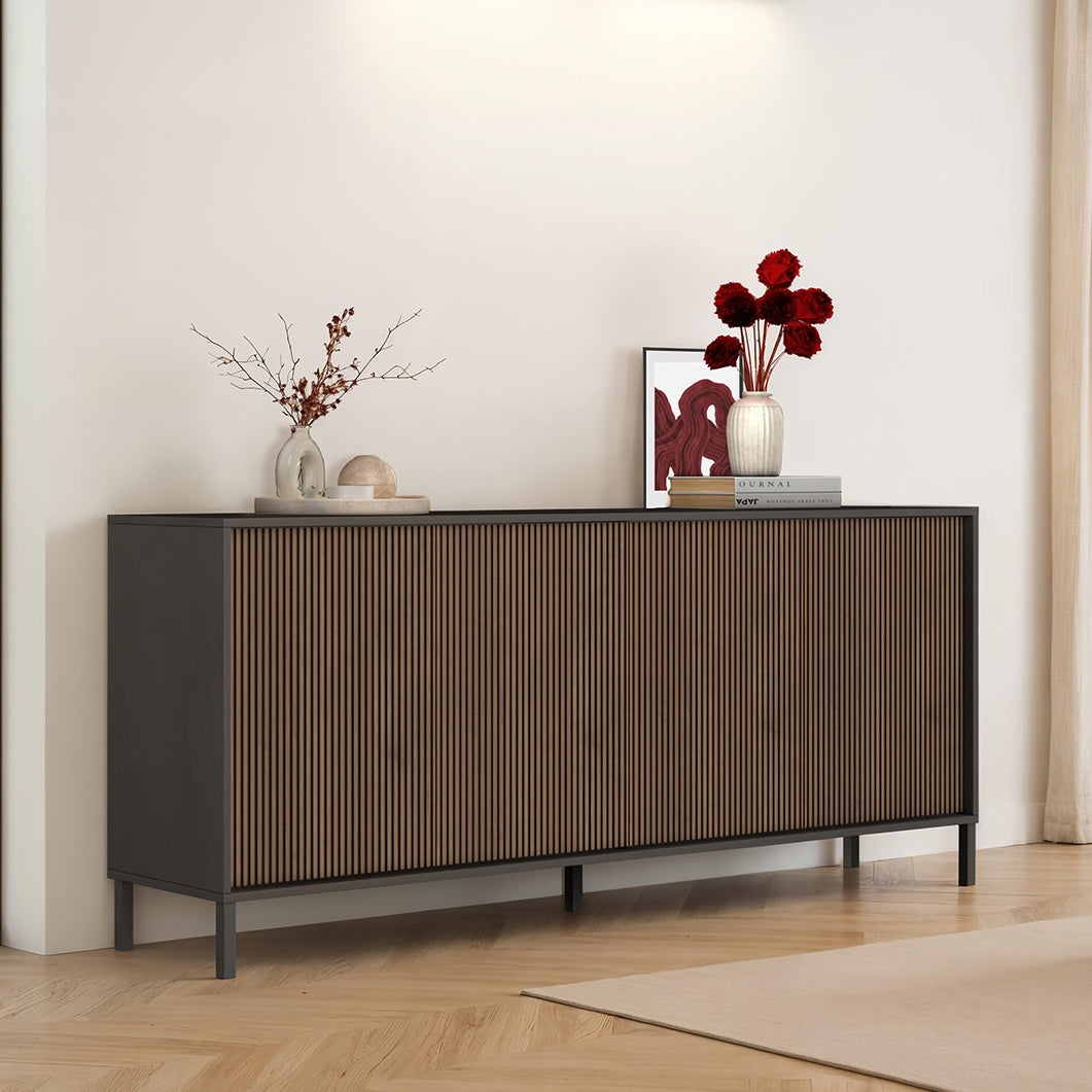 Bellagio 4 Door 200cm Ridged Sideboard – Grey and Mercure Oak - FurniComp