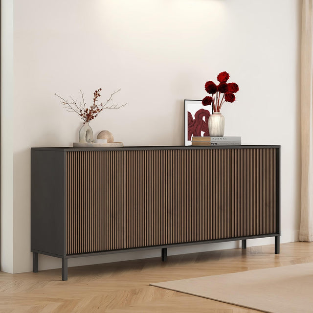 Bellagio 4 Door 200cm Ridged Sideboard – Grey and Mercure Oak - FurniComp