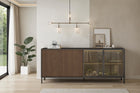 Bellagio 4 Door 200cm Ridged Sideboard with Glass Doors – Grey and Mercure Oak - FurniComp