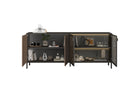 Bellagio 4 Door 200cm Ridged Sideboard with Glass Doors – Grey and Mercure Oak - FurniComp