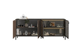 Bellagio 4 Door 200cm Ridged Sideboard with Glass Doors – Grey and Mercure Oak - FurniComp