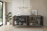 Bellagio 4 Door 200cm Ridged Sideboard with Glass Doors – Grey and Mercure Oak - FurniComp