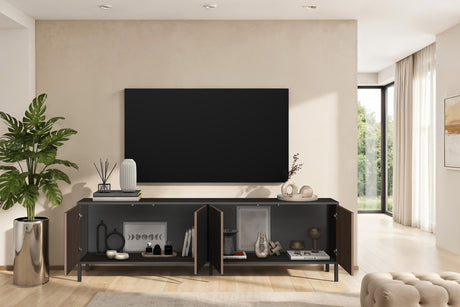 Bellagio 4 Door 200cm Ridged TV Stand - Grey and Mercure Oak - FurniComp