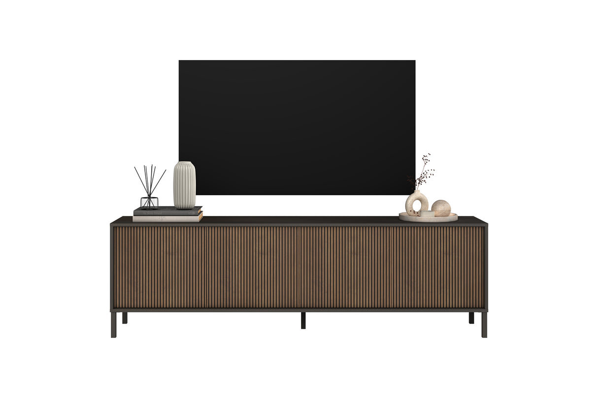 Bellagio 4 Door 200cm Ridged TV Stand - Grey and Mercure Oak - FurniComp
