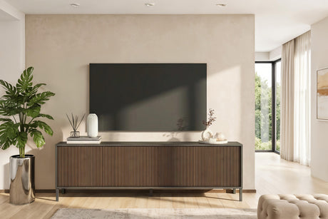 Bellagio 4 Door 200cm Ridged TV Stand - Grey and Mercure Oak - FurniComp