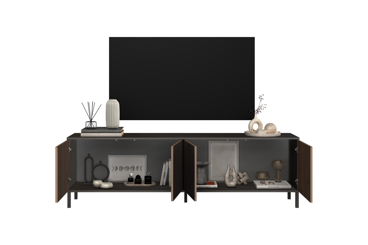 Bellagio 4 Door 200cm Ridged TV Stand - Grey and Mercure Oak - FurniComp