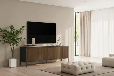 Bellagio 4 Door 200cm Ridged TV Stand - Grey and Mercure Oak - FurniComp