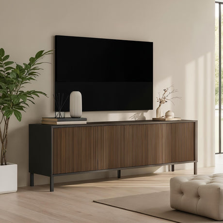 Bellagio 4 Door 200cm Ridged TV Stand - Grey and Mercure Oak - FurniComp