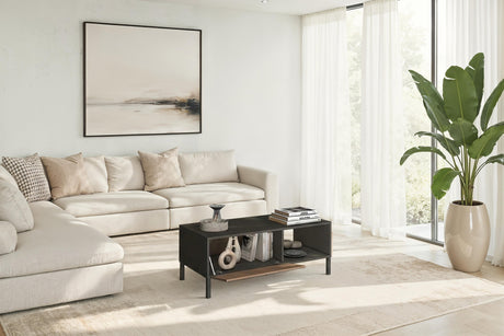Bellagio Ridged Coffee Table with Door - Grey and Mercure Oak - FurniComp