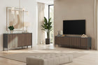 Bellagio 4 Door 200cm Ridged Sideboard with Glass Doors – Grey and Mercure Oak - FurniComp