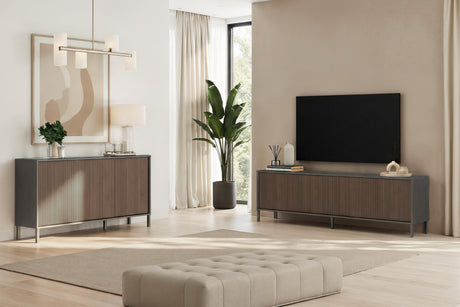 Bellagio 4 Door 200cm Ridged TV Stand - Grey and Mercure Oak - FurniComp
