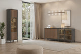 Bellagio 1 Door 50cm Tall Glass Display Cabinet – Grey and Mercure Oak - FurniComp