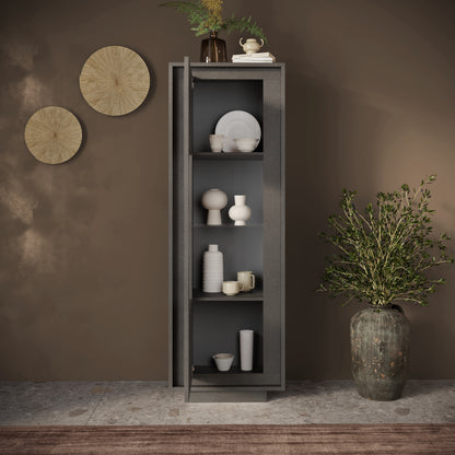 Berlin 1 Door 67cm Grey Glass Display Cabinet - FurniComp