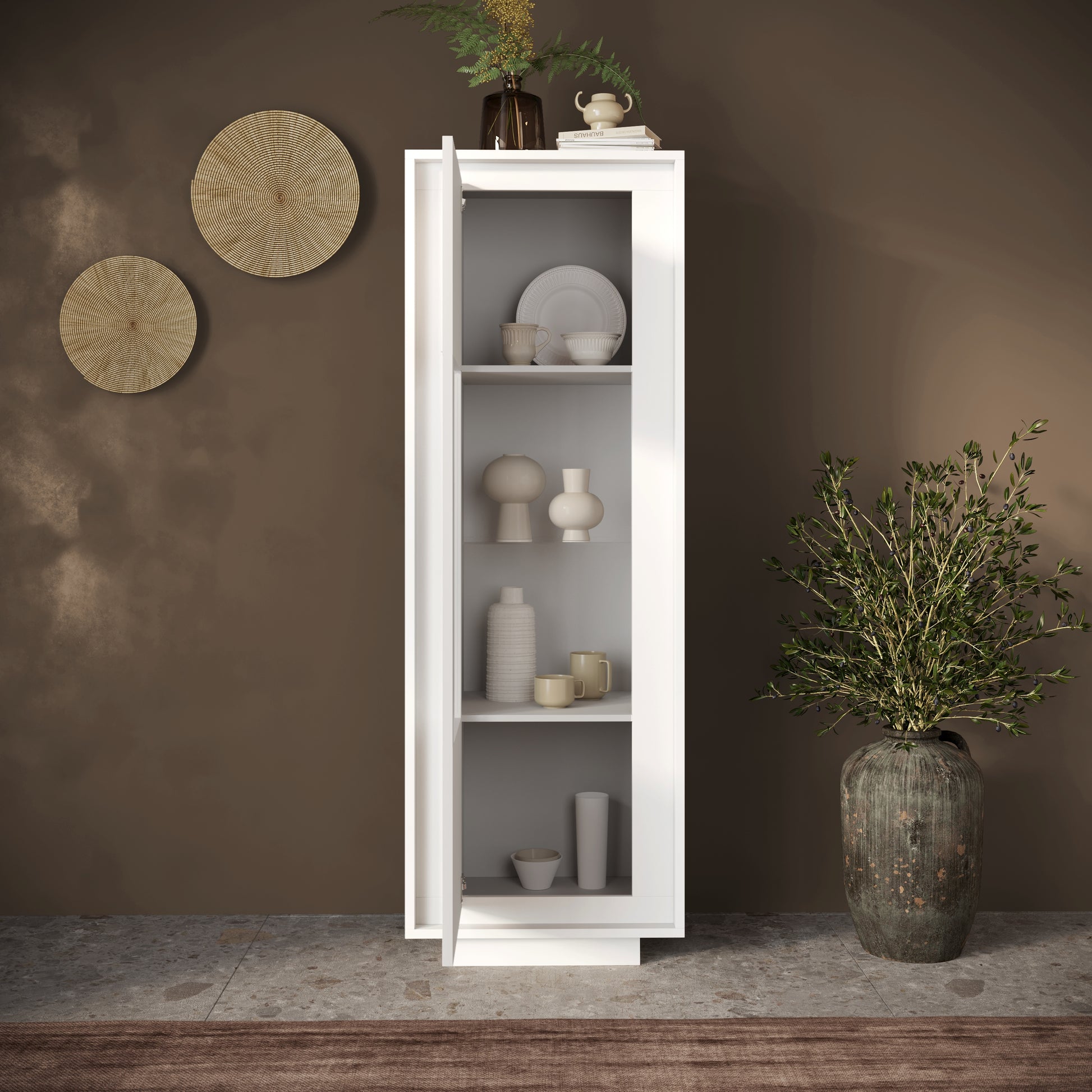 Berlin 1 Door 67cm Matt White Glass Display Cabinet - FurniComp