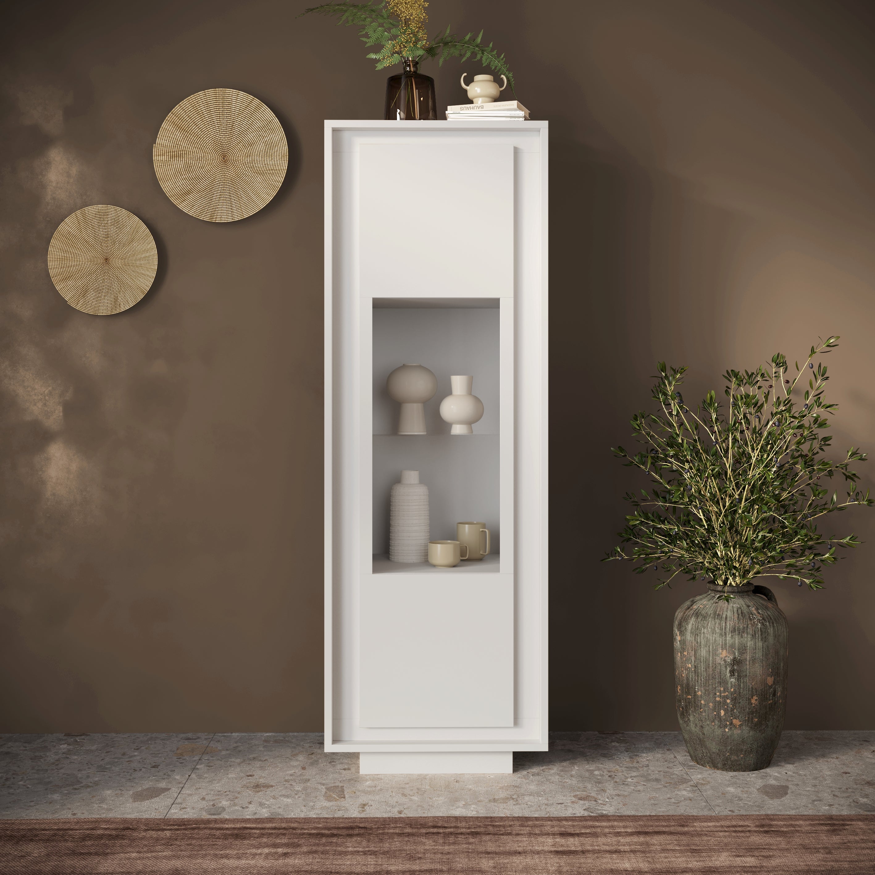 Berlin 1 Door 67cm Matt White Glass Display Cabinet - FurniComp