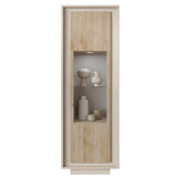Berlin 1 Door 67cm Cashmere and Cadiz Oak Glass Display Cabinet - FurniComp