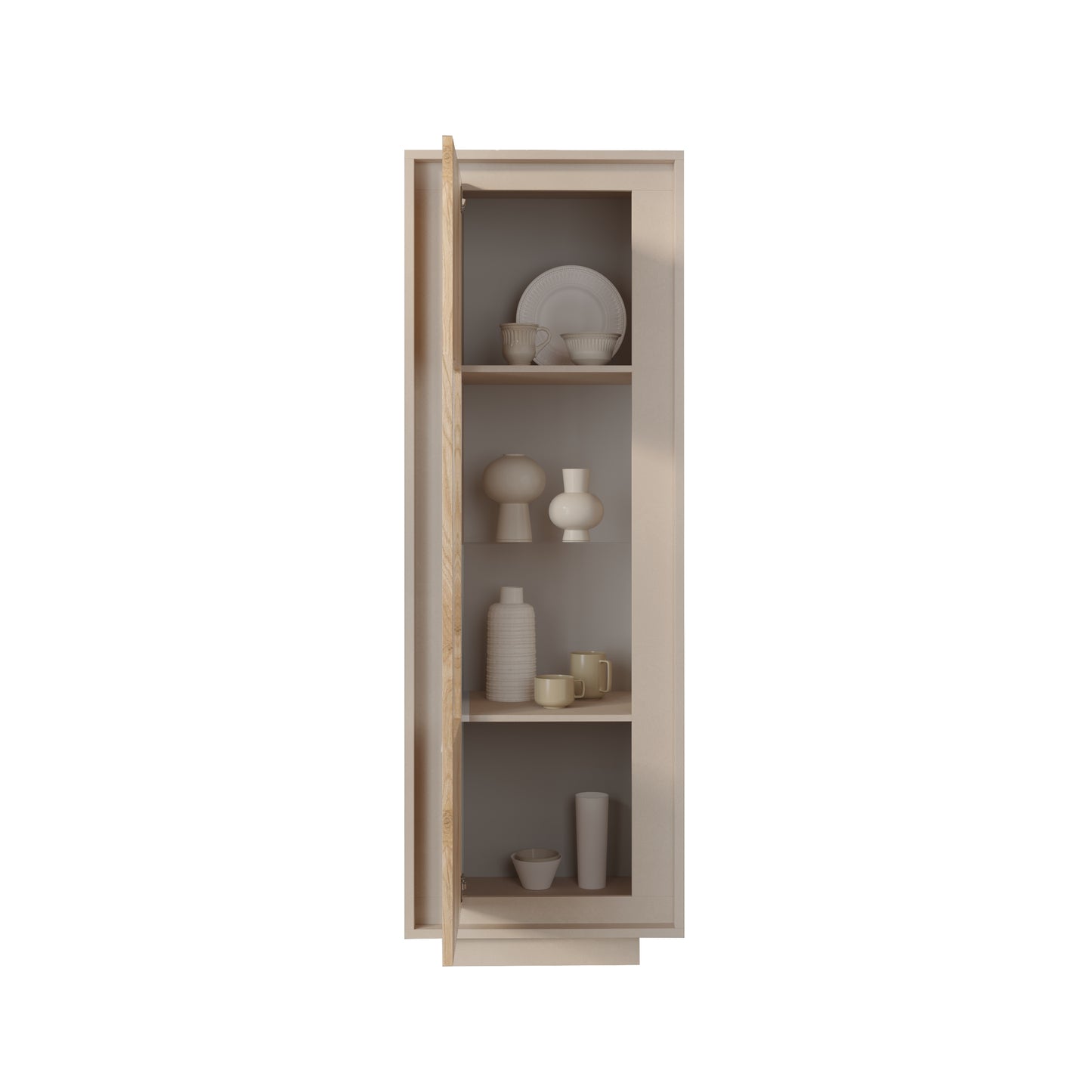 Berlin 1 Door 67cm Cashmere and Cadiz Oak Glass Display Cabinet - FurniComp