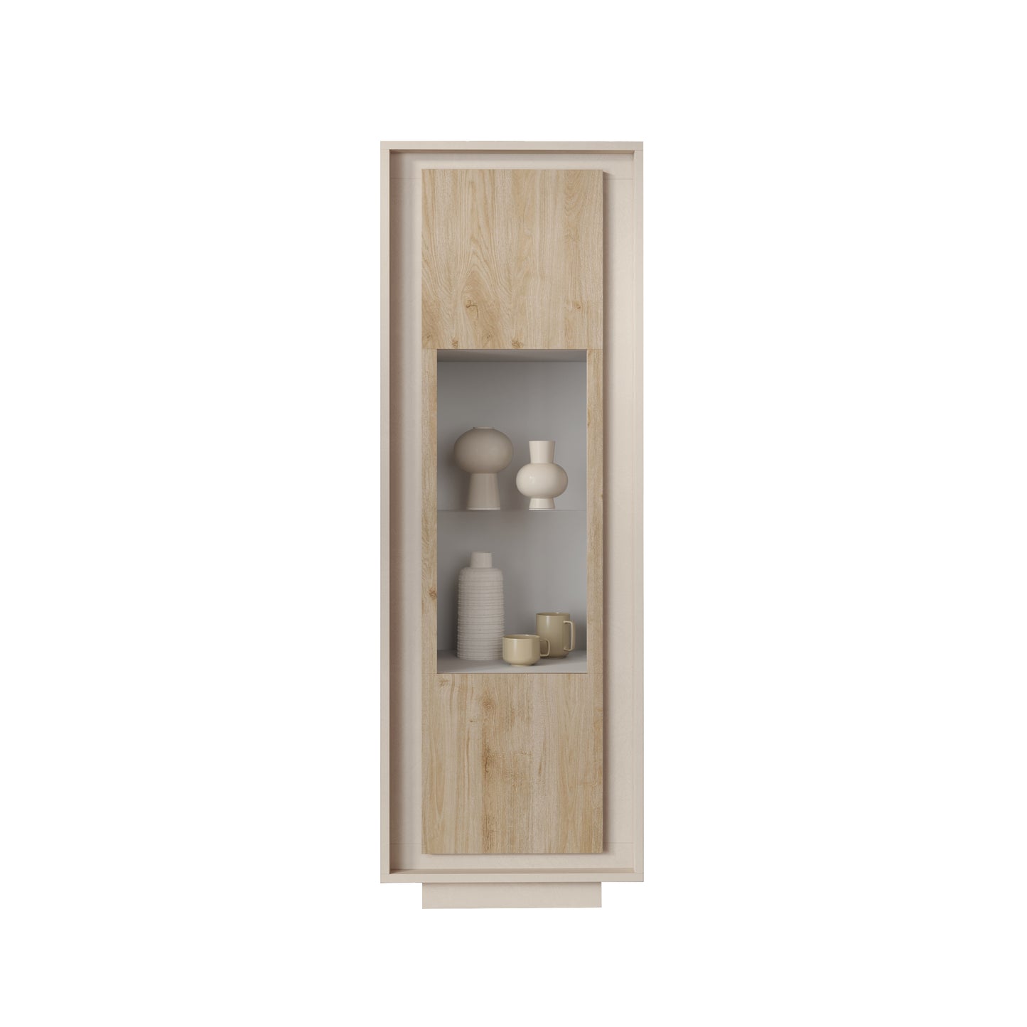 Berlin 1 Door 67cm Cashmere and Cadiz Oak Glass Display Cabinet - FurniComp