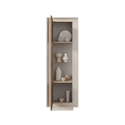 Berlin 1 Door 67cm Cashmere and Mercure Oak Glass Display Cabinet - FurniComp