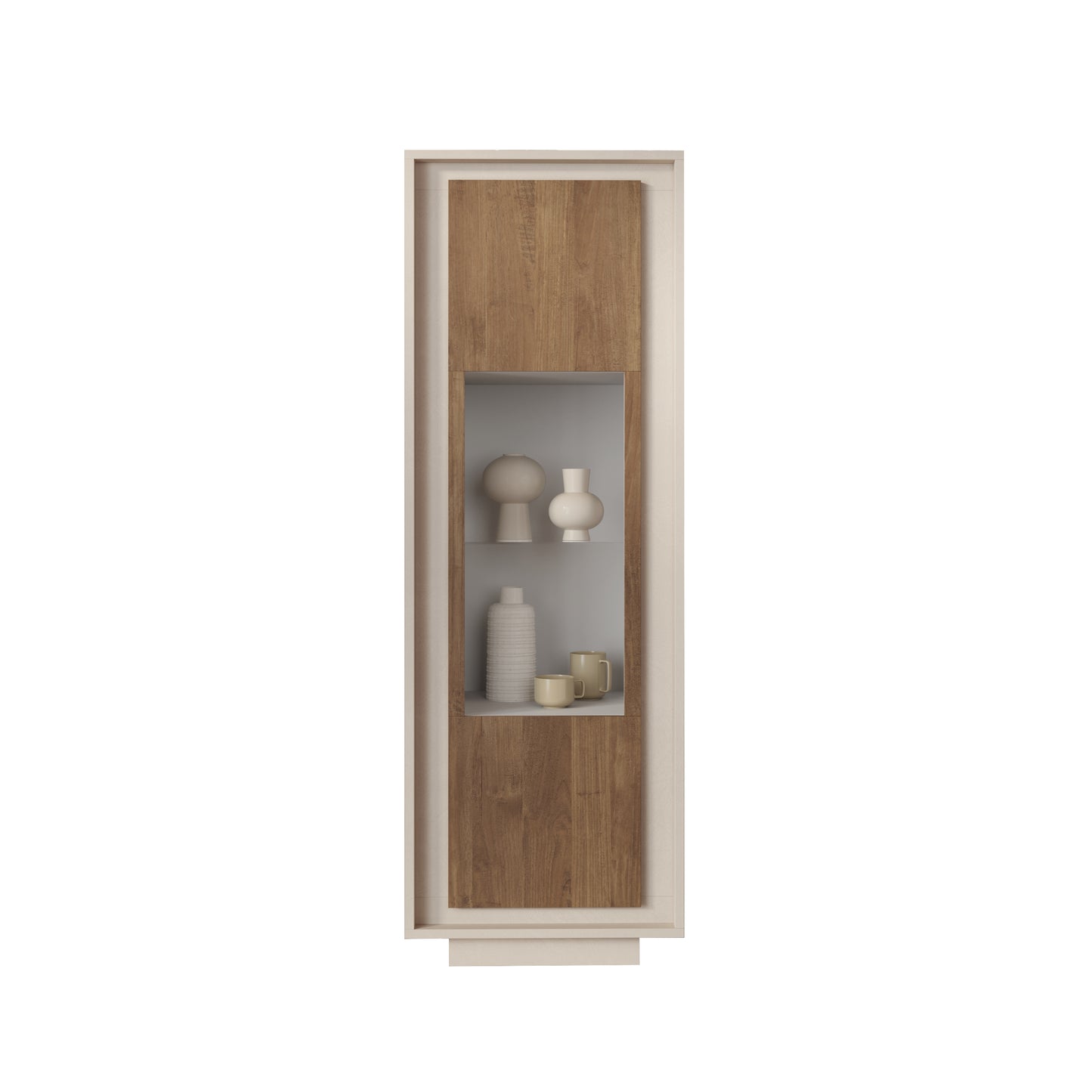 Berlin 1 Door 67cm Cashmere and Mercure Oak Glass Display Cabinet - FurniComp