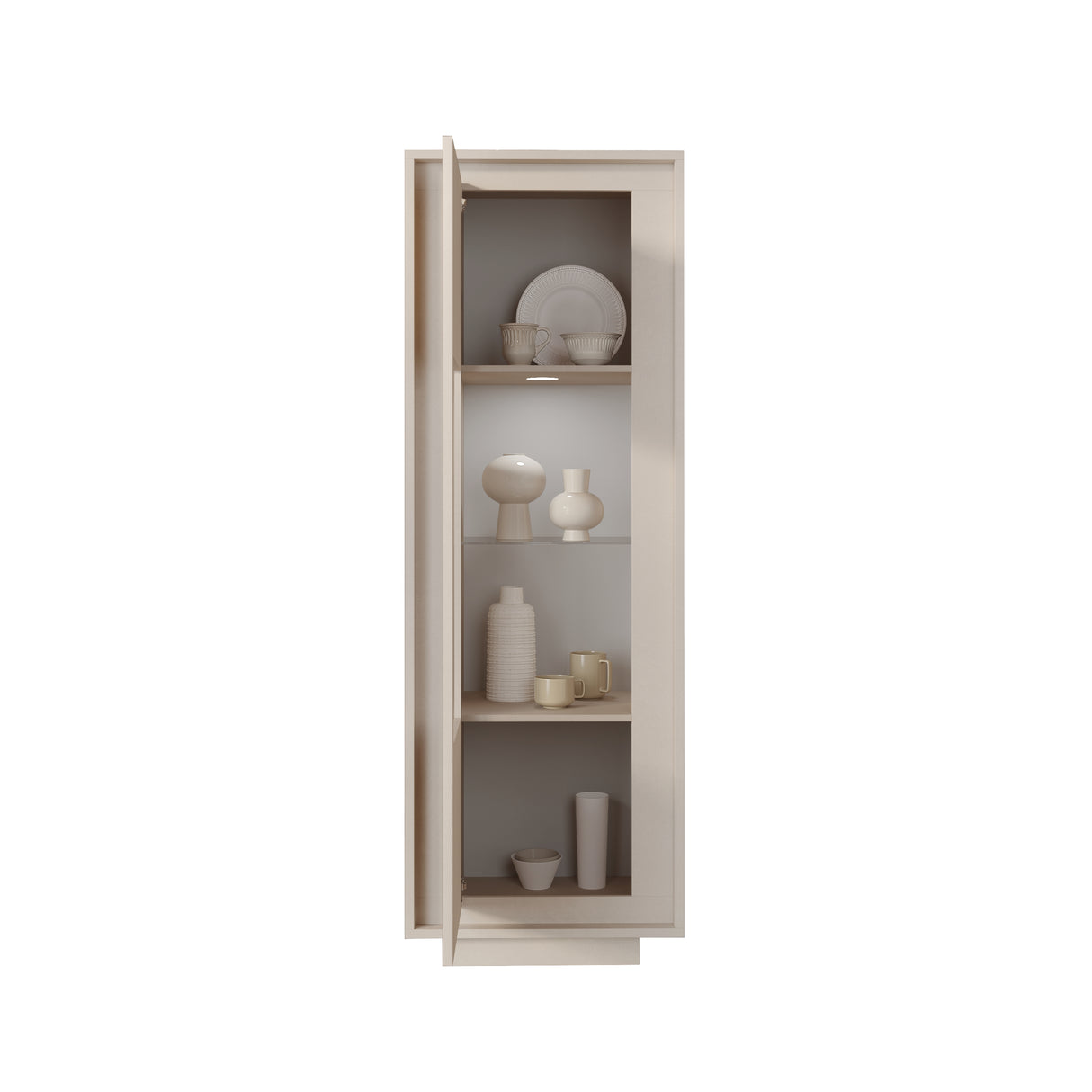 Berlin 1 Door 67cm Cashmere Glass Display Cabinet - FurniComp
