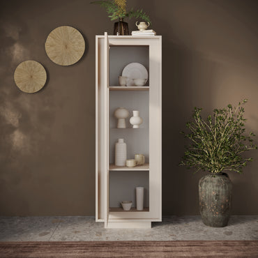 Berlin 1 Door 67cm Cashmere Glass Display Cabinet - FurniComp