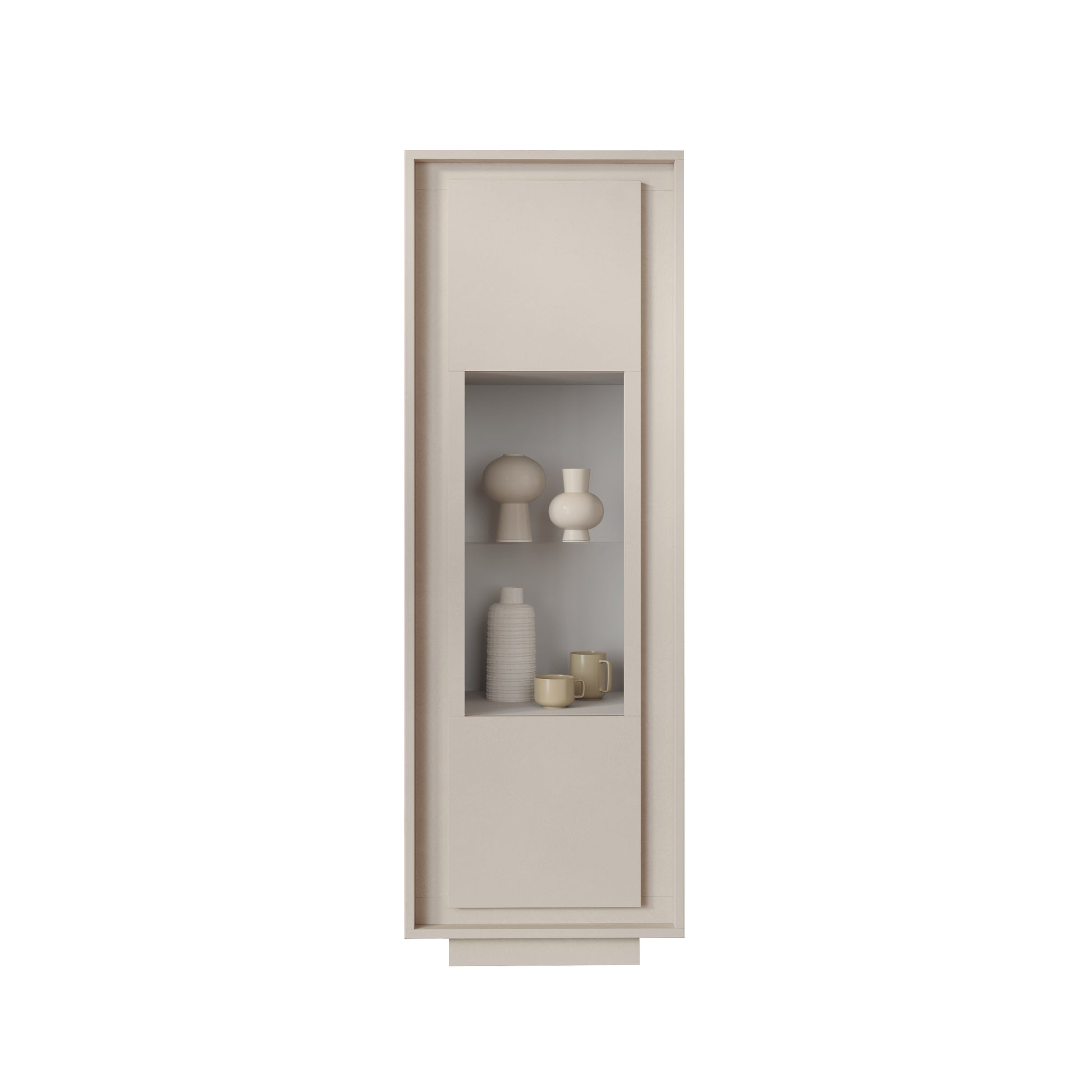 Berlin 1 Door 67cm Cashmere Glass Display Cabinet - FurniComp