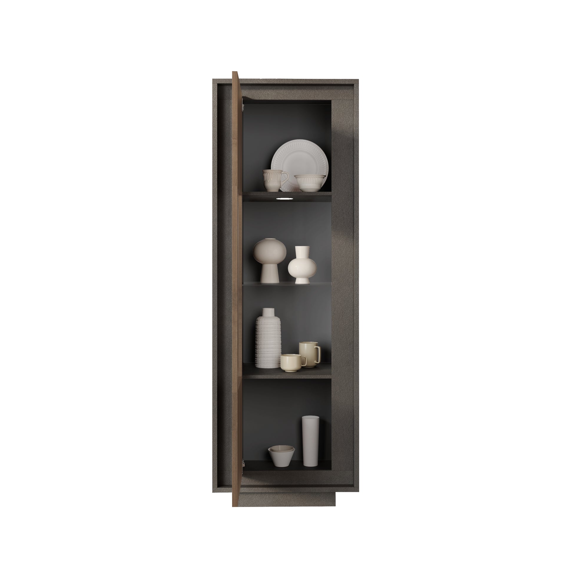 Berlin 1 Door 67cm Grey and Mercure Oak Glass Display Cabinet - FurniComp