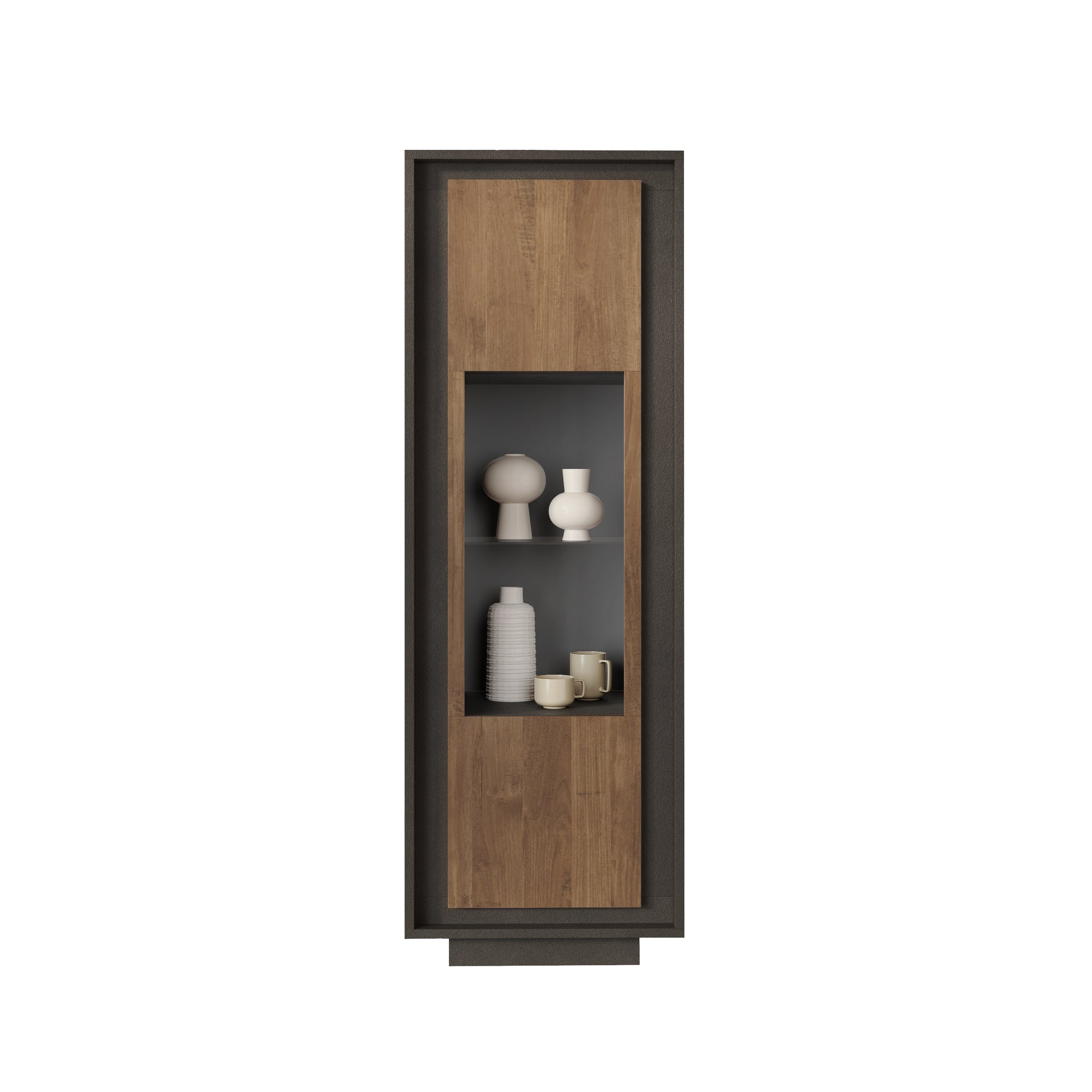 Berlin 1 Door 67cm Grey and Mercure Oak Glass Display Cabinet - FurniComp