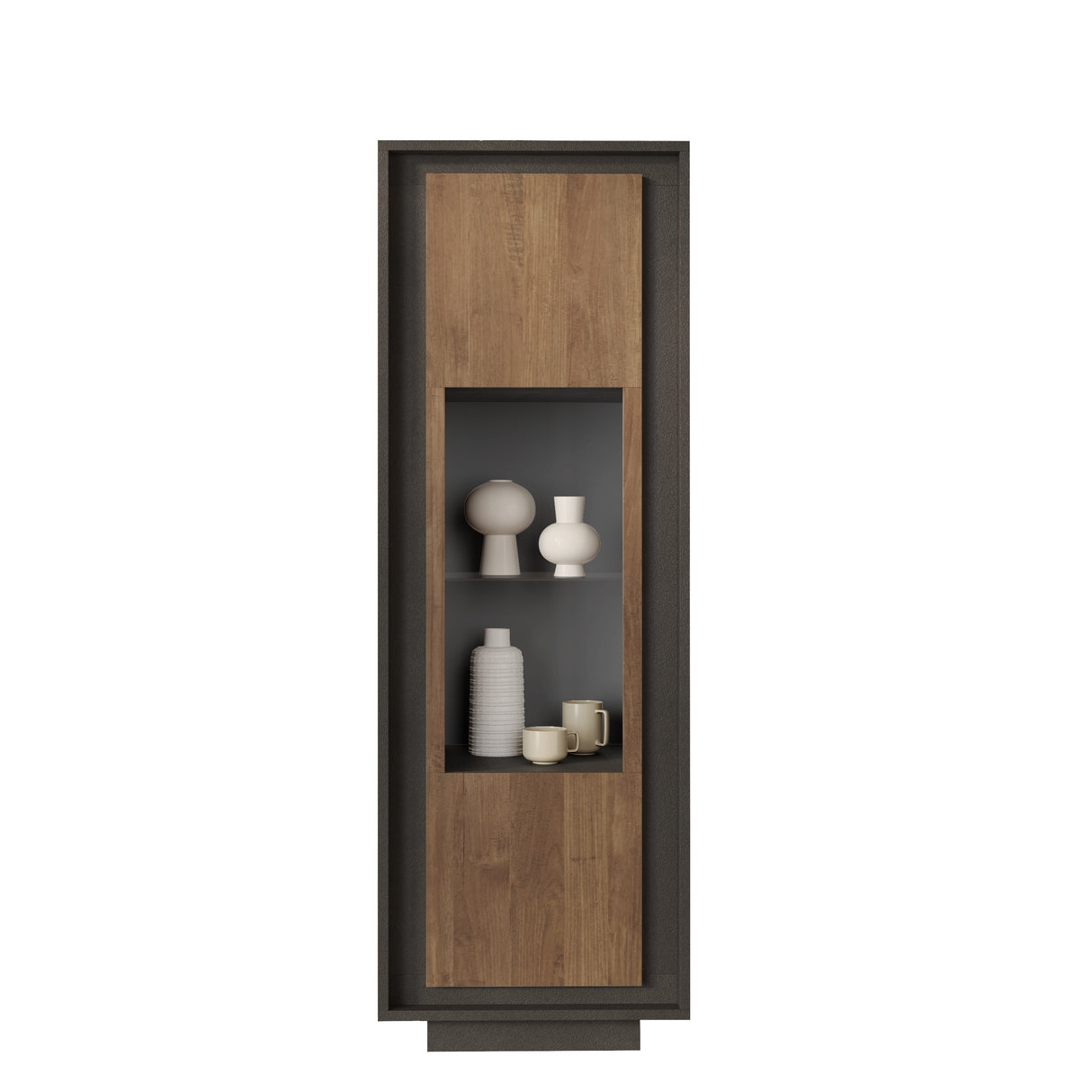 Berlin 1 Door 67cm Grey and Mercure Oak Glass Display Cabinet - FurniComp