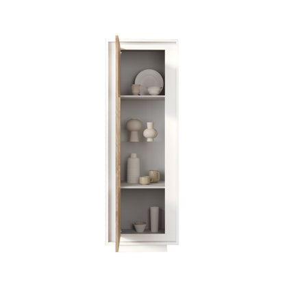 Berlin 1 Door 67cm Matt White and Cadiz Oak Glass Display Cabinet - FurniComp