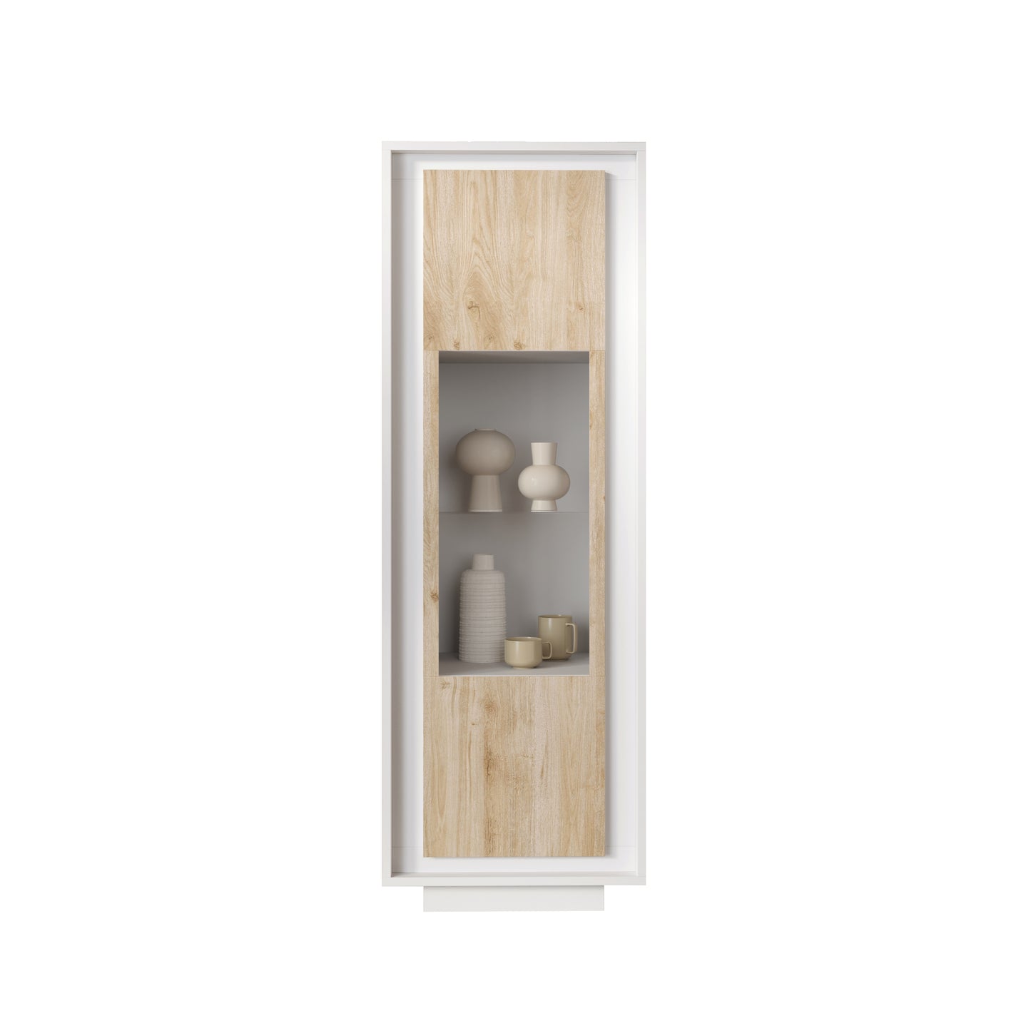 Berlin 1 Door 67cm Matt White and Cadiz Oak Glass Display Cabinet - FurniComp