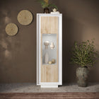 Berlin 1 Door 67cm Matt White and Cadiz Oak Glass Display Cabinet - FurniComp