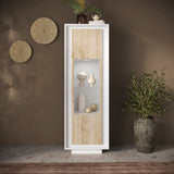 Berlin 1 Door 67cm Matt White and Cadiz Oak Glass Display Cabinet - FurniComp