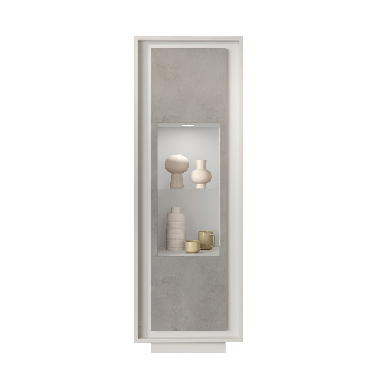 Berlin 1 Door 67cm Matt White and Concrete Grey Glass Display Cabinet - FurniComp
